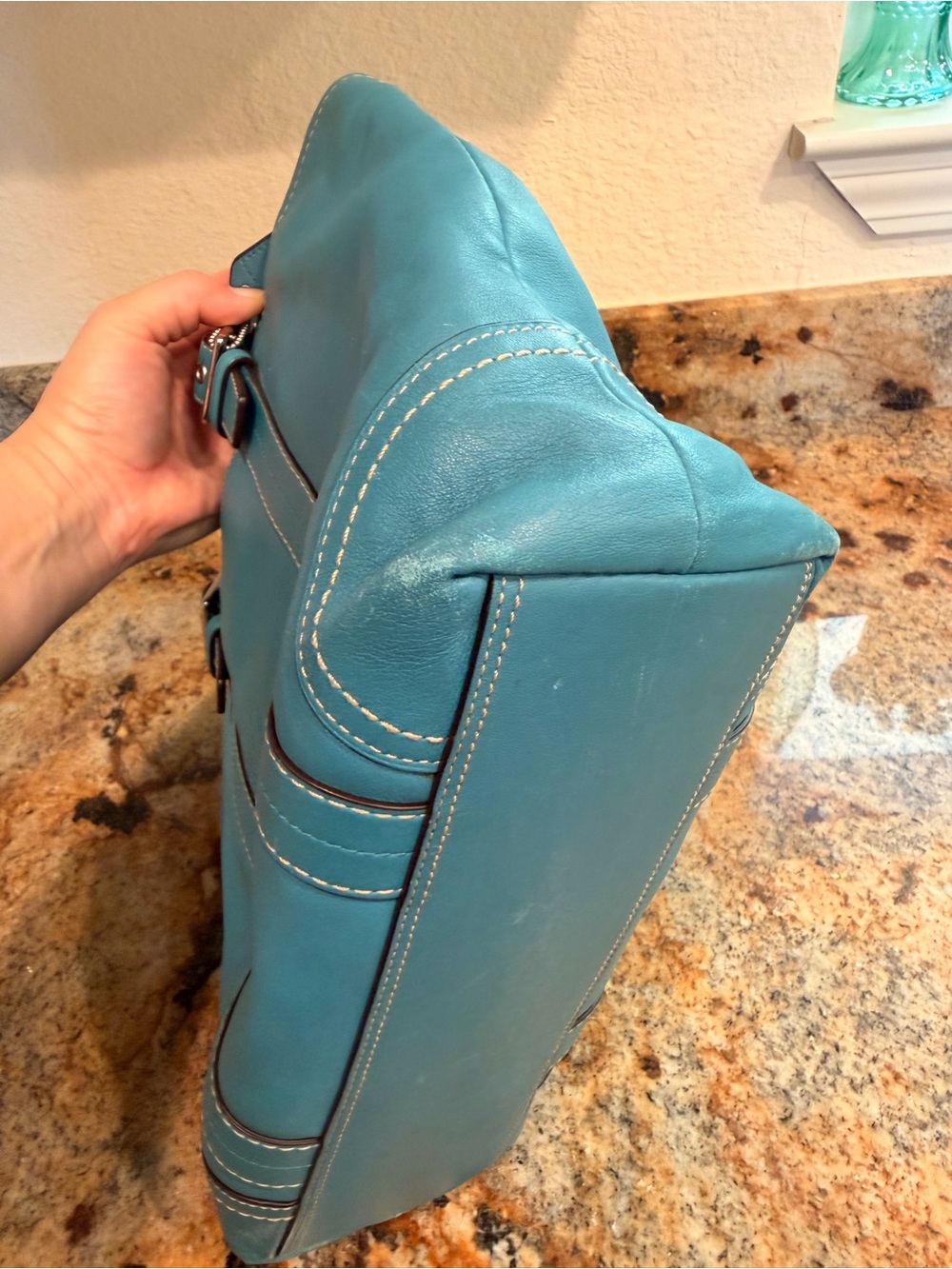 Coach Teal Leather Tote Bag - Picture 4 of 6